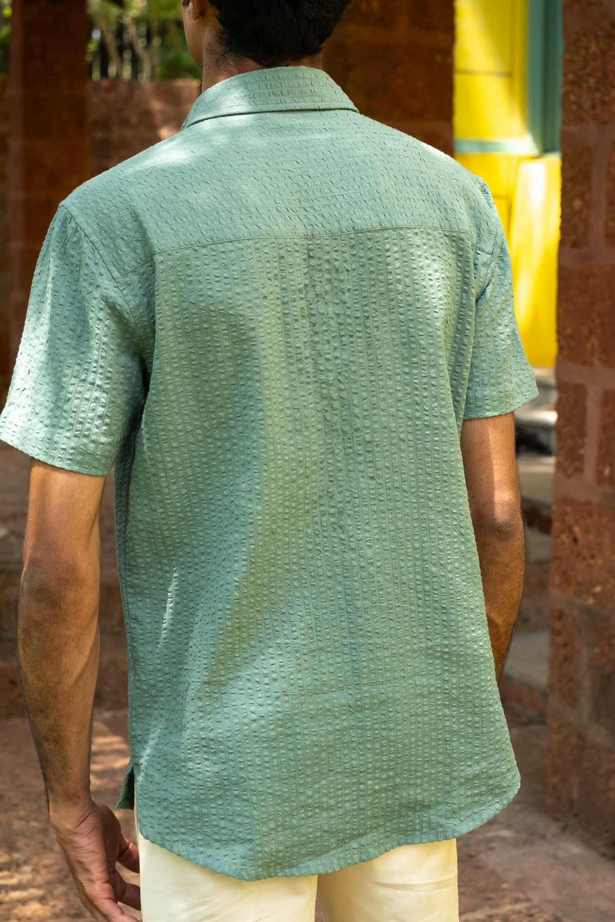 Regular Fit Argyle Textured Seersucker Fabric Shirt