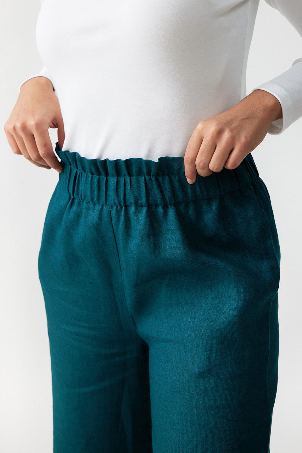 Womens Pants | Linen Flared Pants for Women Dark Teal | Creatures of Habit