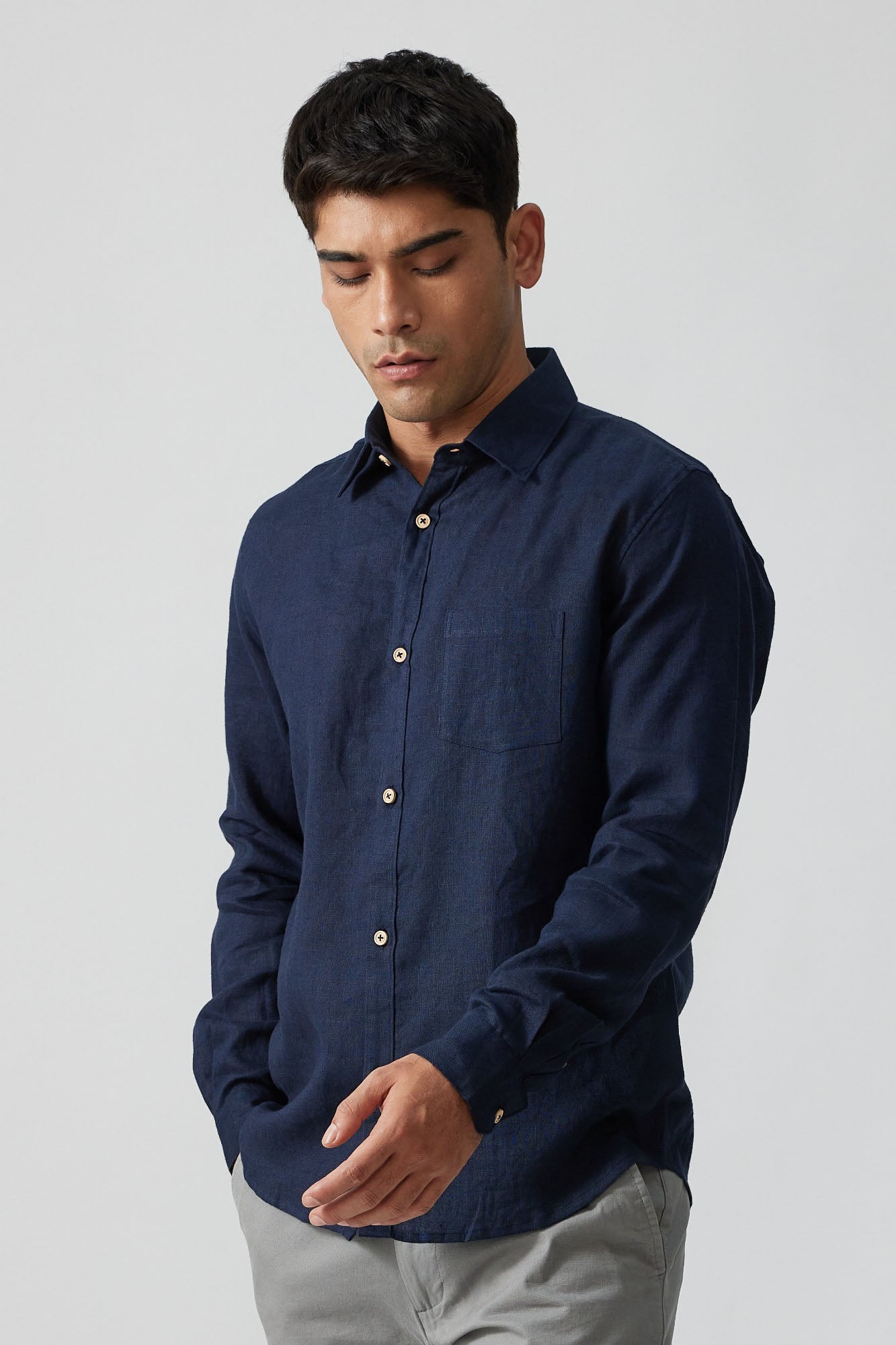 Mens Shirt | Linen Shirt Deep Sea Blue