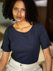 Rib Boat Neck | Short Sleeve