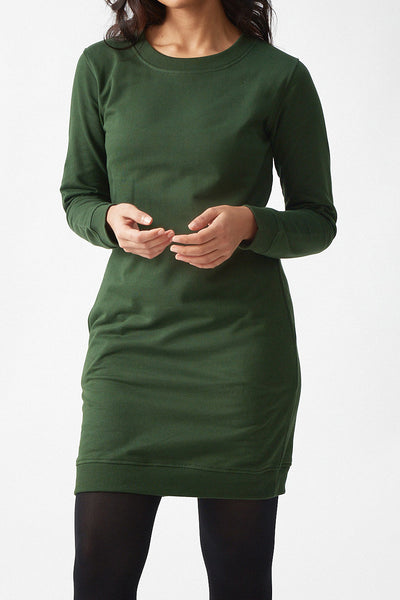 Womens Dresses - Dresses for Women | The Brushed Terry Sweatshirt Dress Forest Green