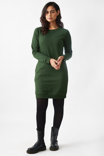 Womens Dresses - Dresses for Women | The Brushed Terry Sweatshirt Dress Forest Green