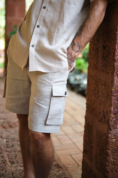 Buy Linen Cargo Shorts for Men Ginger Online