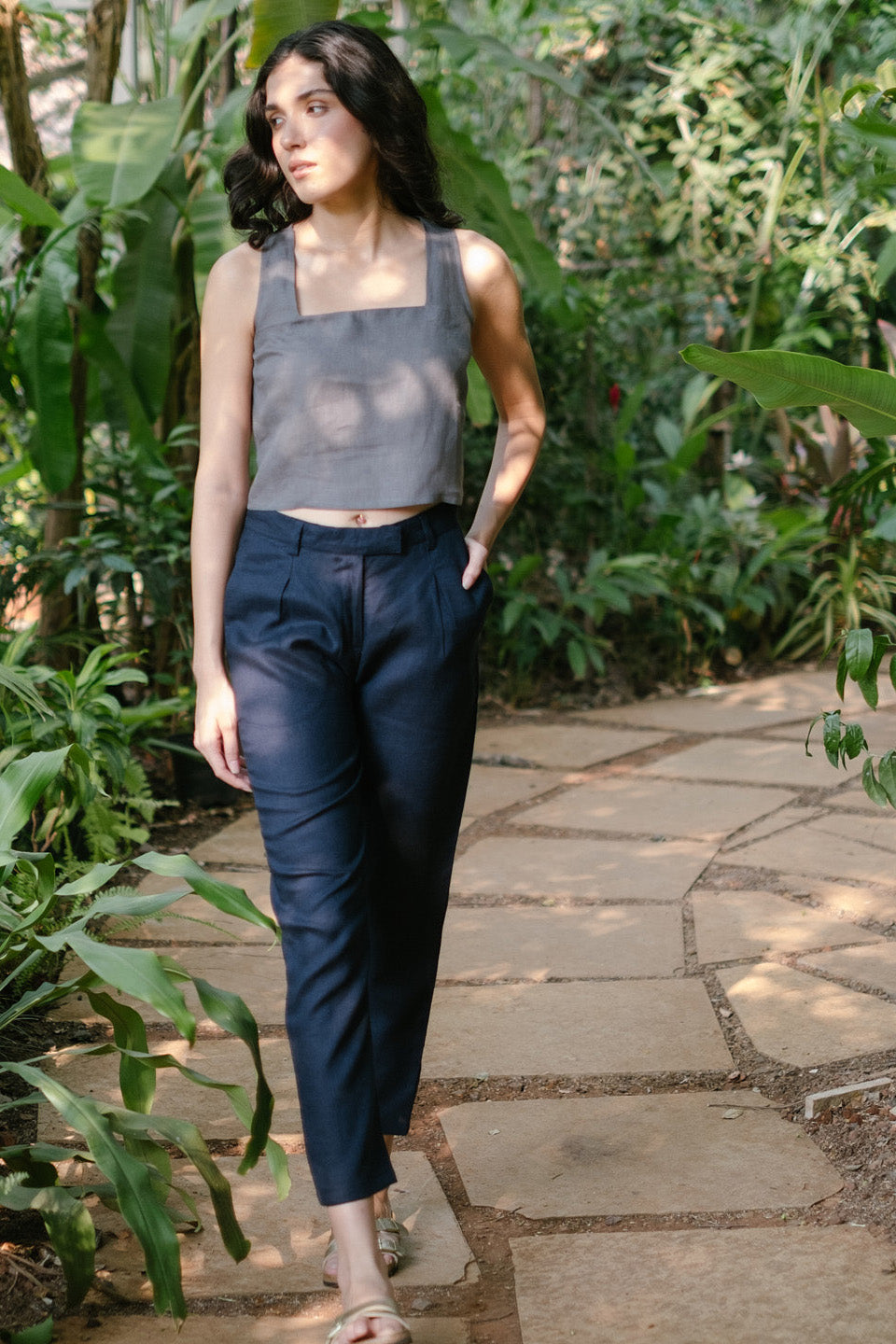 Trousers for Women - The Linen Pleated Trousers for Women Indigo | Creatures of Habit
