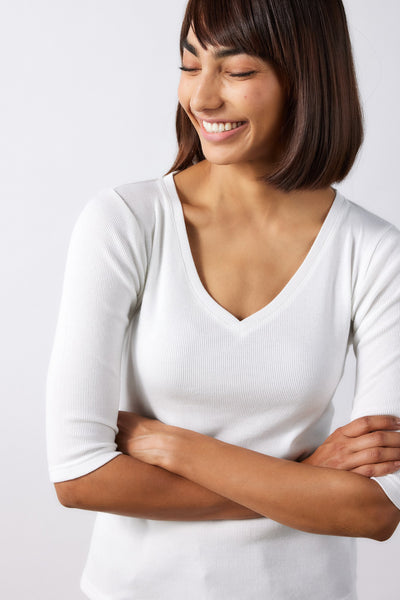 Womens Tops | The Rib V Neck Tops for Women Marshmallow White