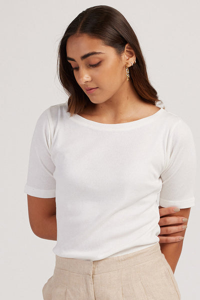 The Rib Boat Neck Tee Marshmallow White | Womens T-Shirts | Creatures of Habit