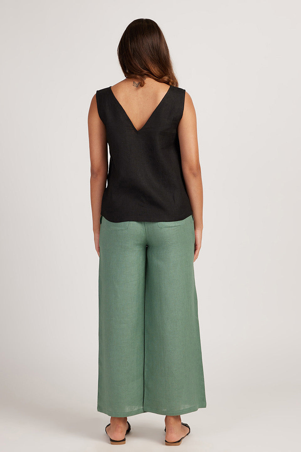 Buy Linen V Neck Tank top for Women Midnight Black