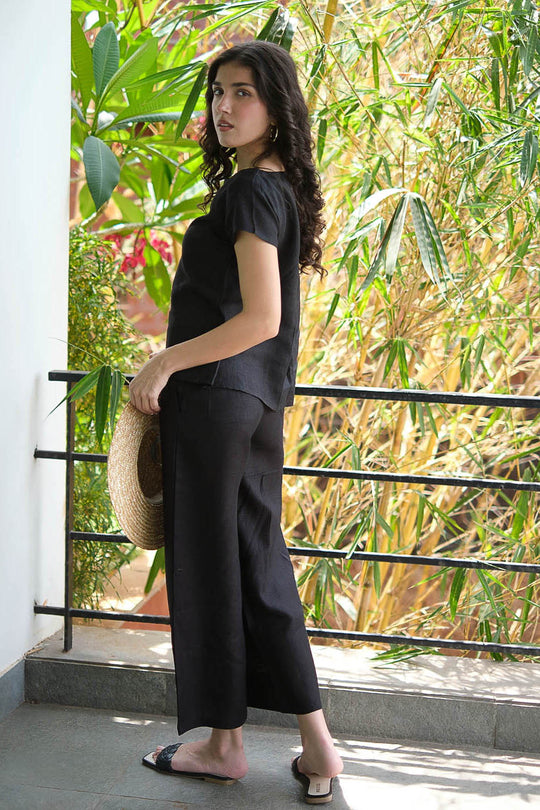 Linen Co-ord Set with Boat Neck Top and Wide Leg Pants | Creatures of Habit