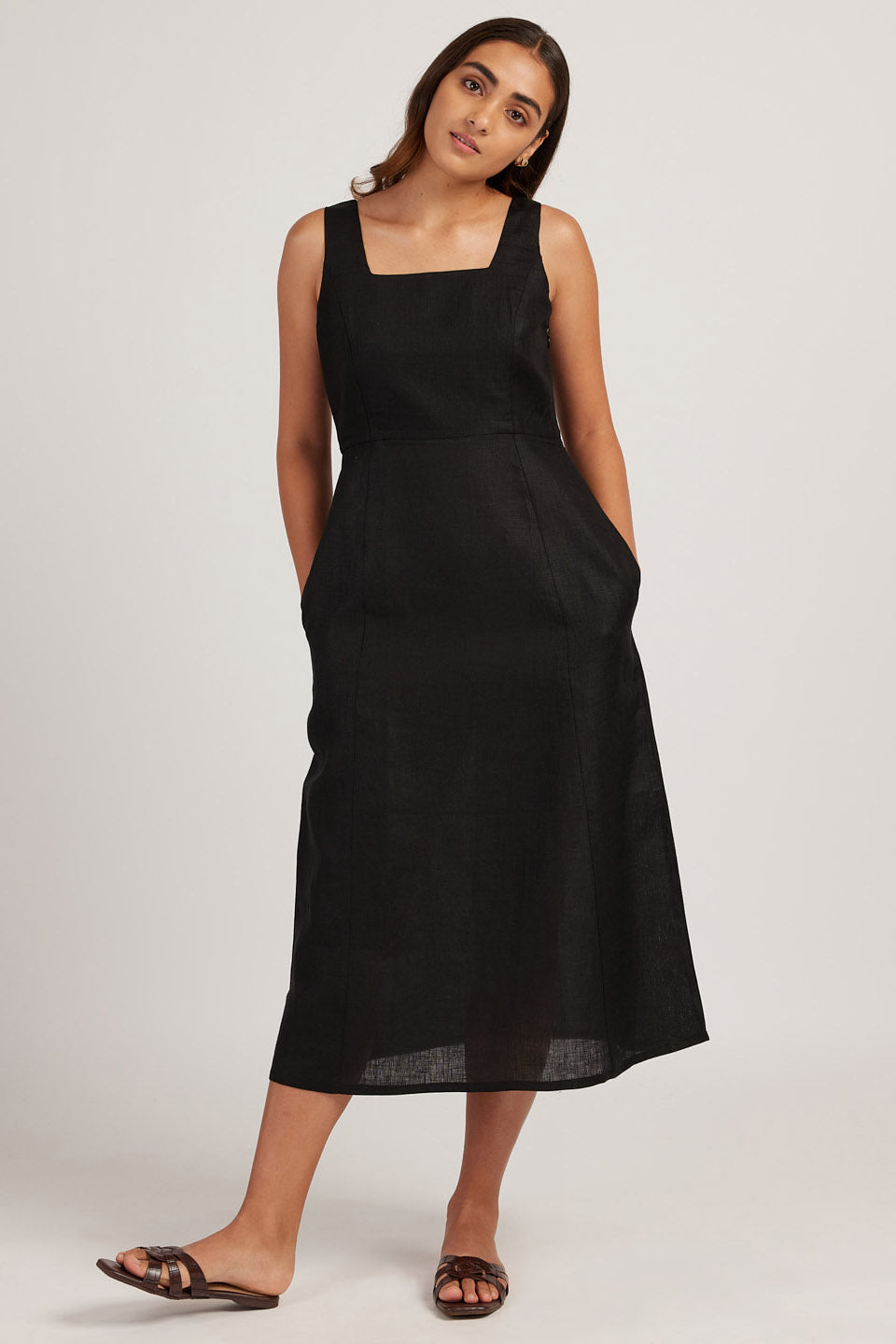 Buy Linen Midi Dress for Women Midnight Black Online