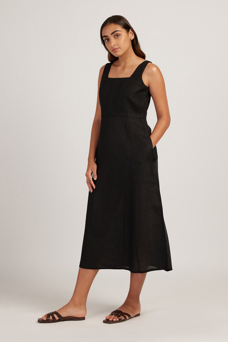 Buy Linen Midi Dress for Women Midnight Black Online