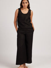 Linen Co-ord Set with Round Neck Tank and Wide Leg Pants