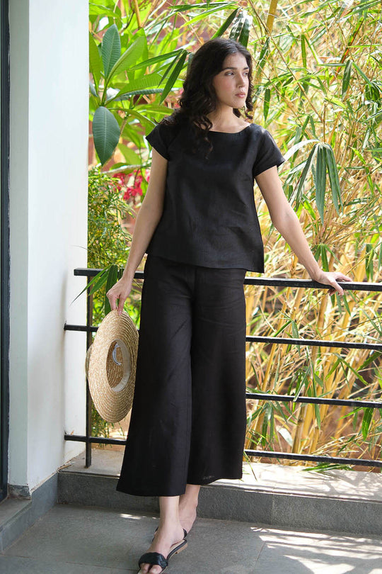 Linen Co-ord Set with Boat Neck Top and Wide Leg Pants | Creatures of Habit