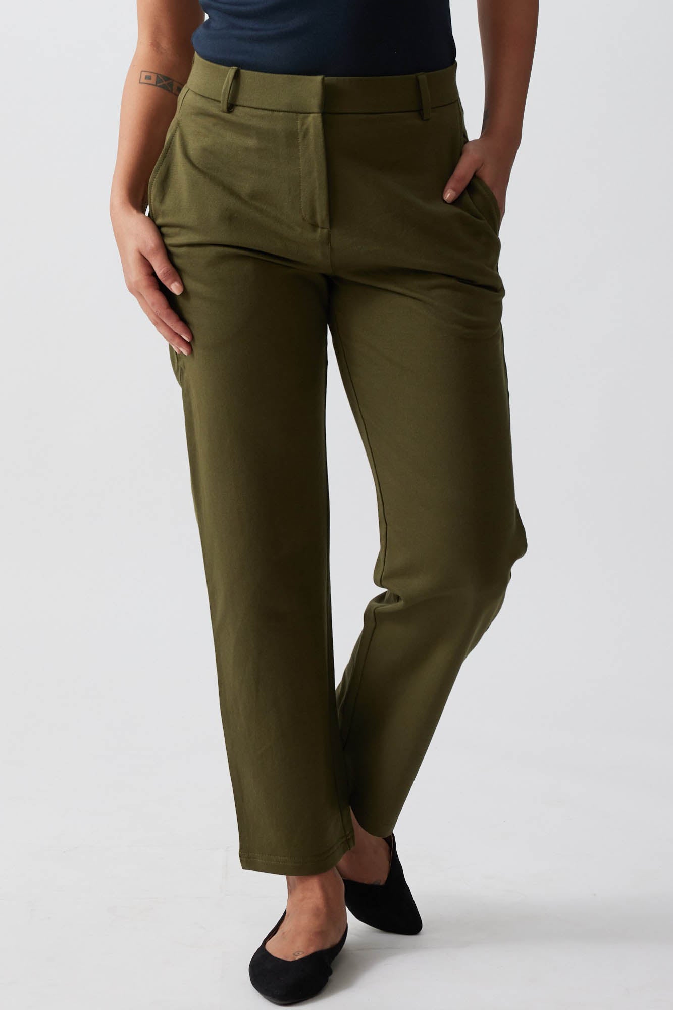 Pima French Terry Trousers for Women Military Green