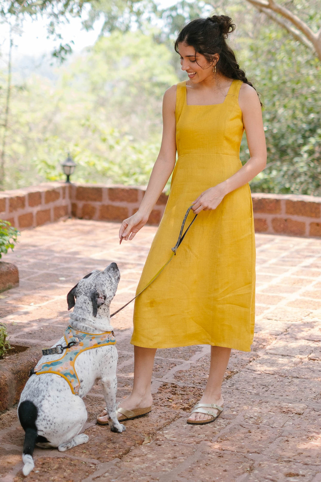 Dress for women- Linen Midi Dress for Women Mustard