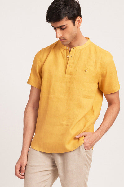 The Linen Henley Shirt Mustard | Mens Shirts | Creatures of Habit