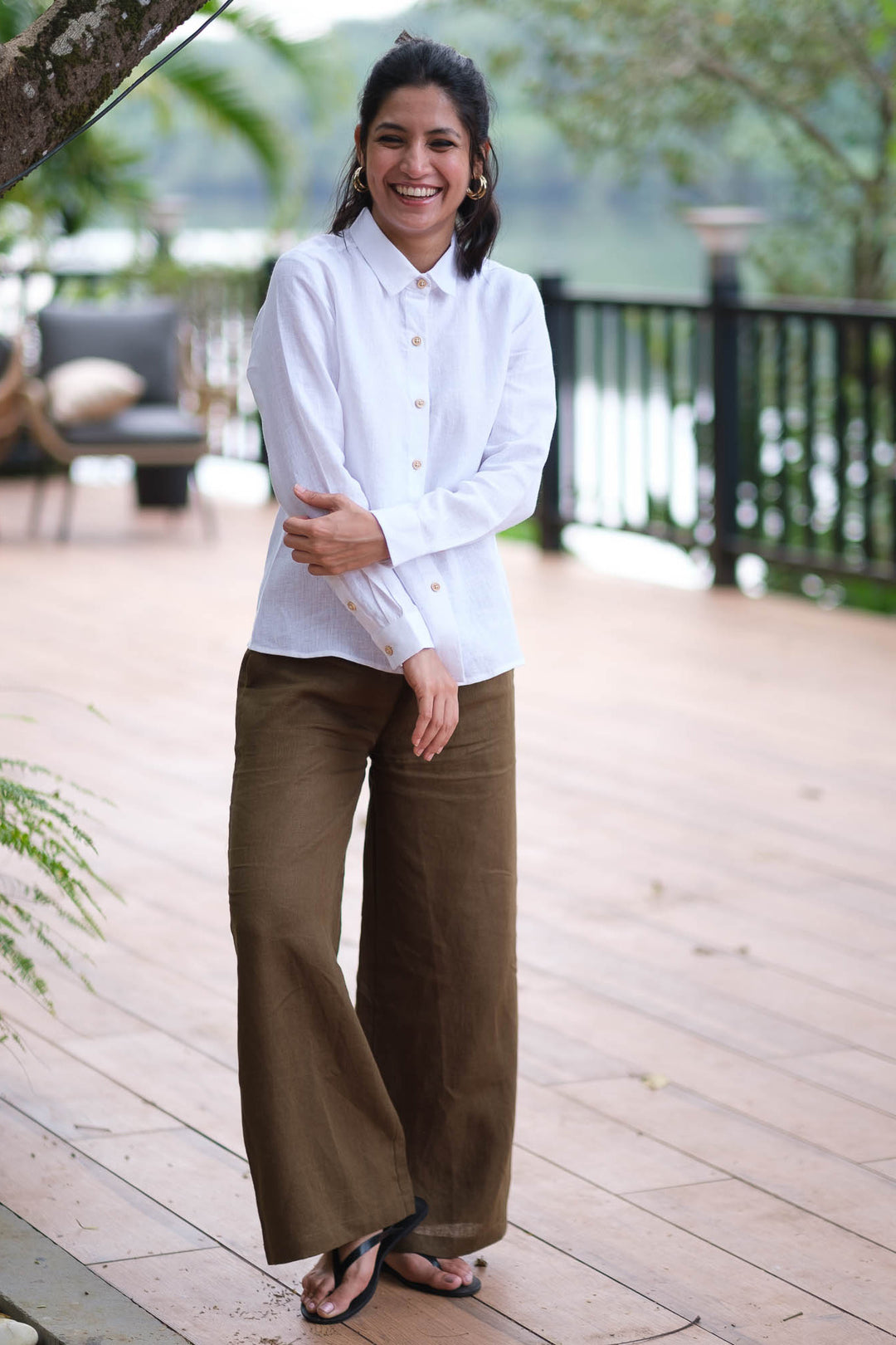Buy Linen Wide Leg Pants for Women Olive Green Online