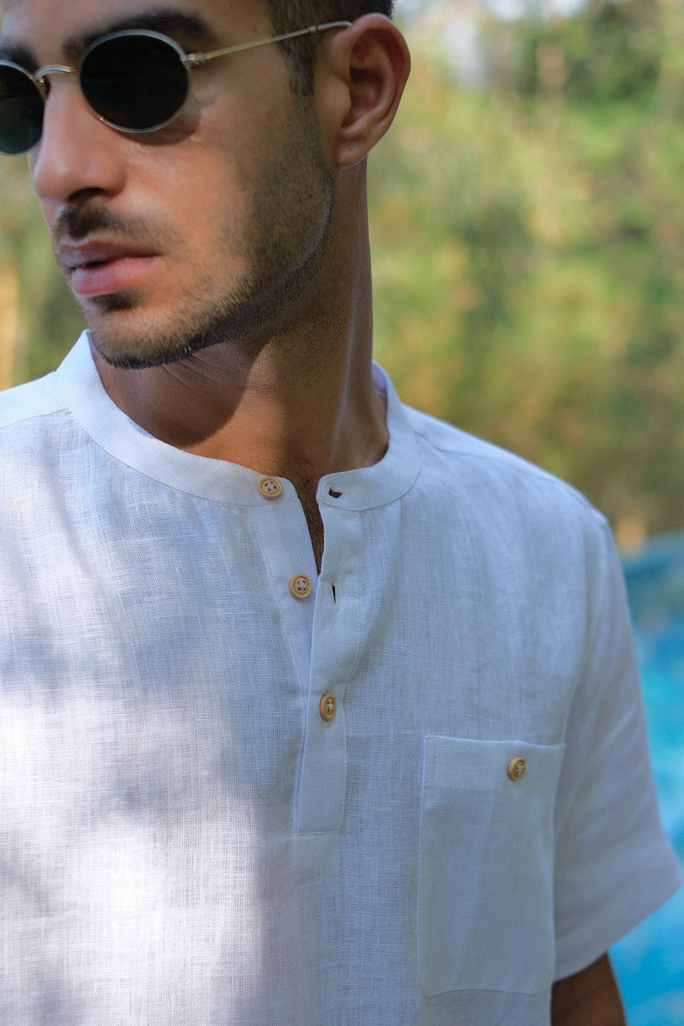  The Linen Henley Shirt Pearl White  | Mens Shirts   |  Creatures of Habit