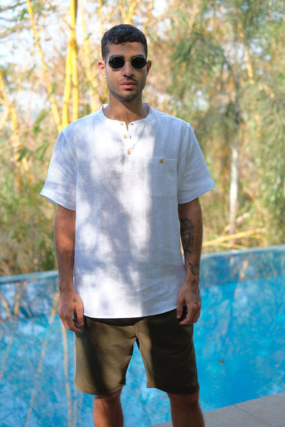  The Linen Henley Shirt Pearl White  | Mens Shirts   |  Creatures of Habit