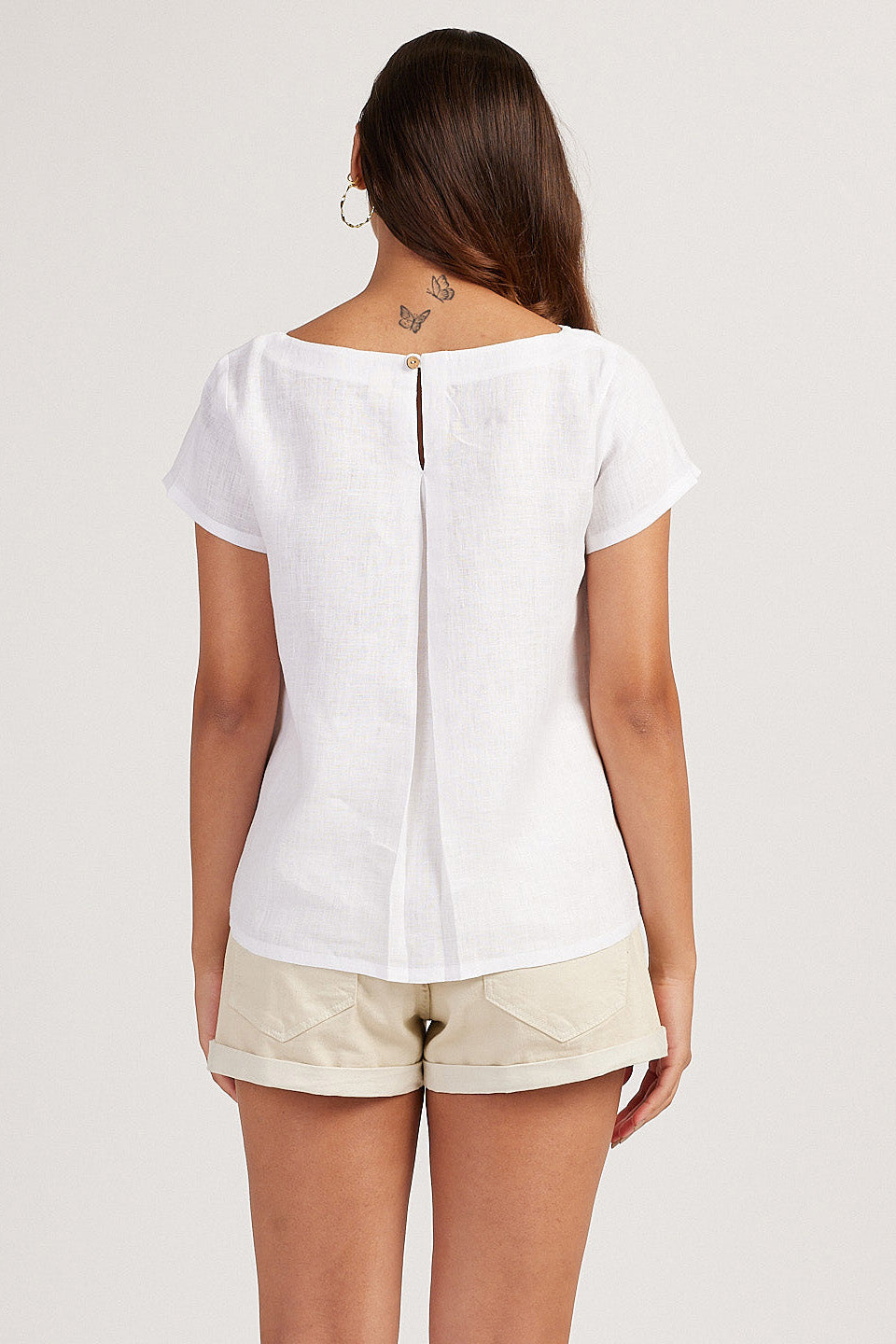 Explore Womens Top | The Linen Boat Neck Top Pearl White