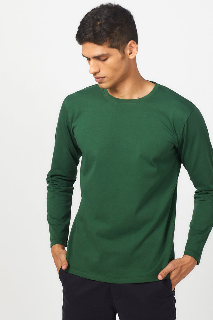 Men's T-shirt- Explore Pima Crew - Full Sleeve Pine Green
