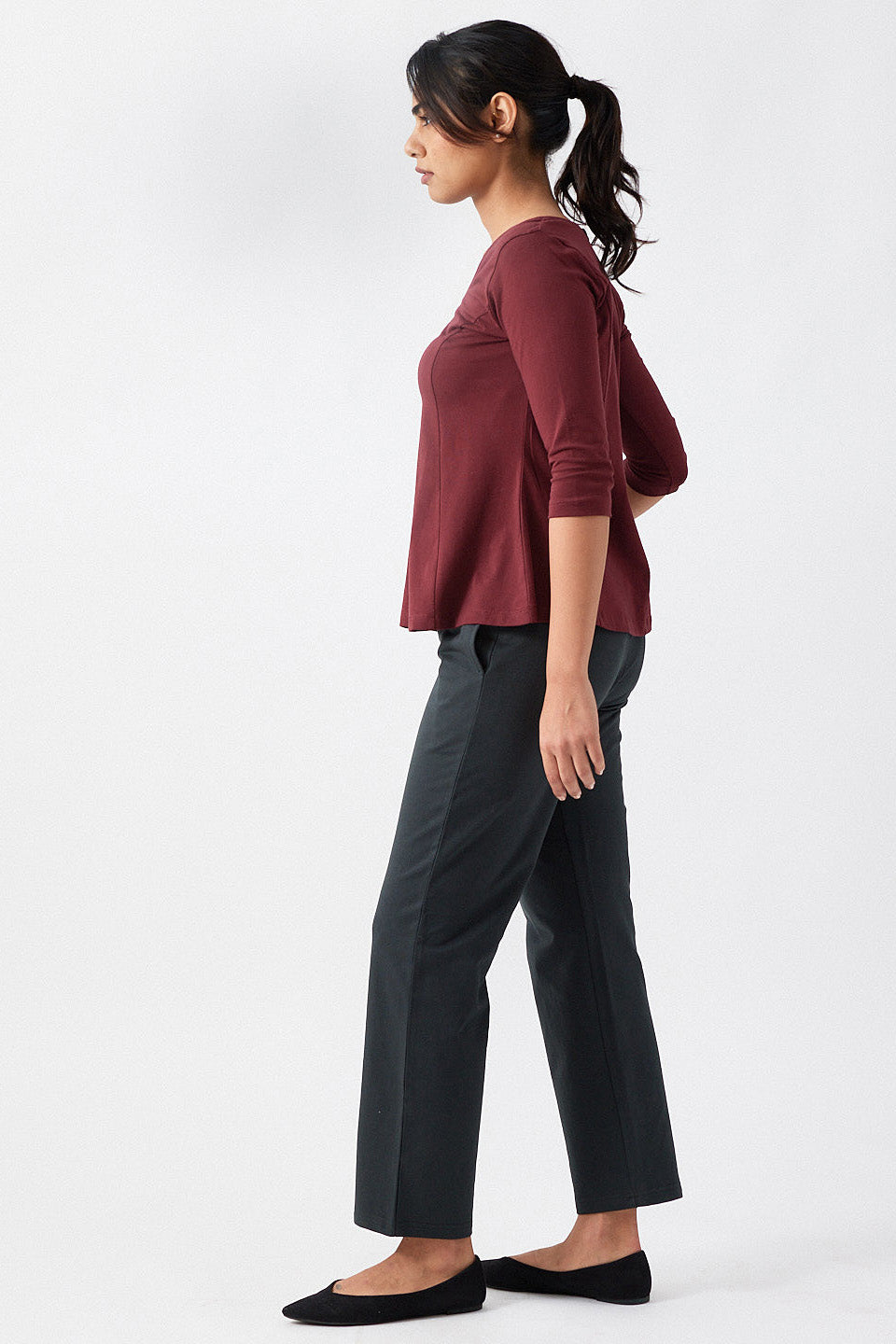 Women Tops | The Pima Flared Top for Women Port Red