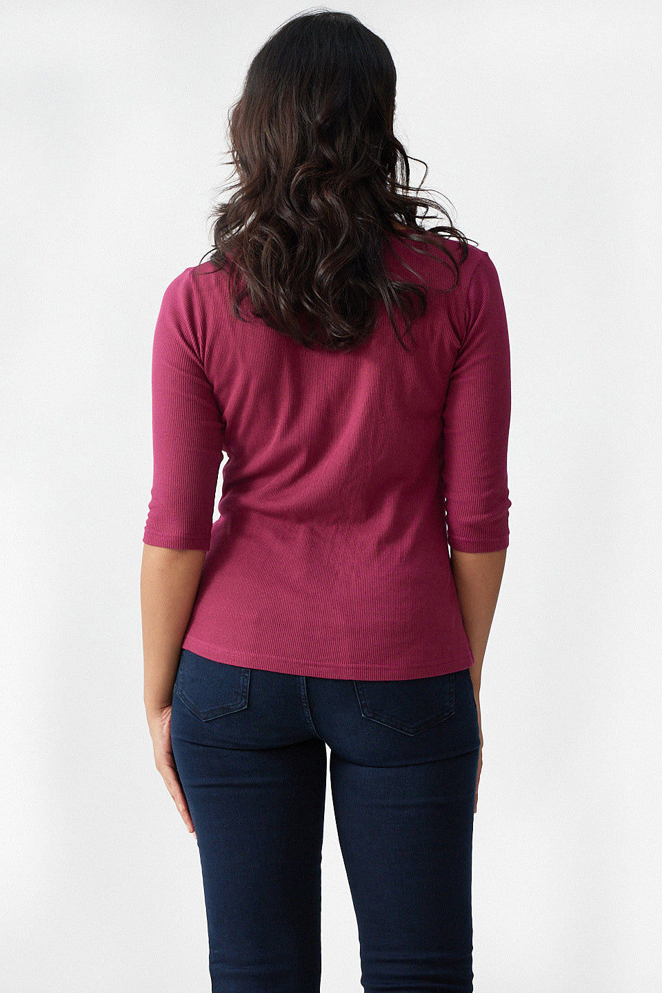 Women's Top | The Rib V Neck Tops for Women Berry Pink