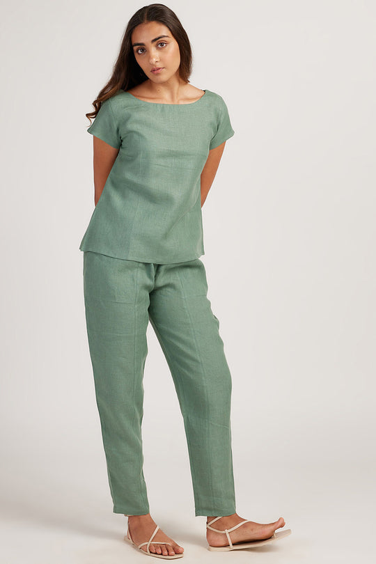 Linen Co-ord Set with Boat Neck Top and Easy Pants | Creatures of Habit