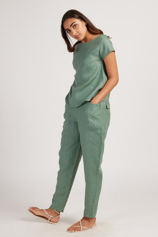 Linen Co-ord Set with Boat Neck Top and Easy Pants | Creatures of Habit