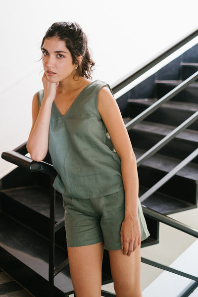 Shorts for Women - The Linen Pleated Womens Shorts Sage Green | Creatures of Habit