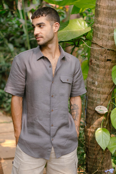 The Linen Shirt Slate Grey Short Sleeve | Mens Shirts | Creatures of Habit