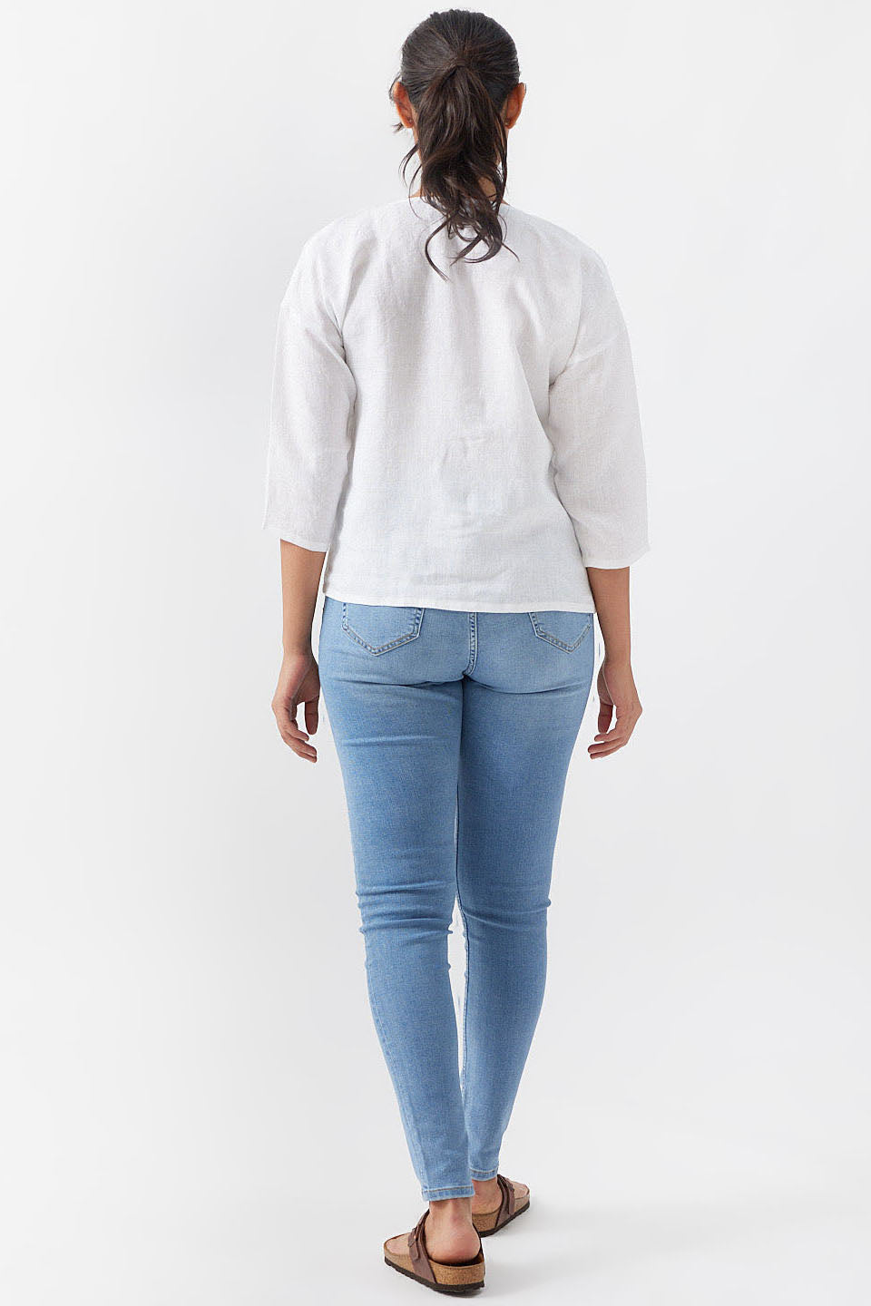 Linen Viscose V Neck Wide Sleeve Top White main image 1
