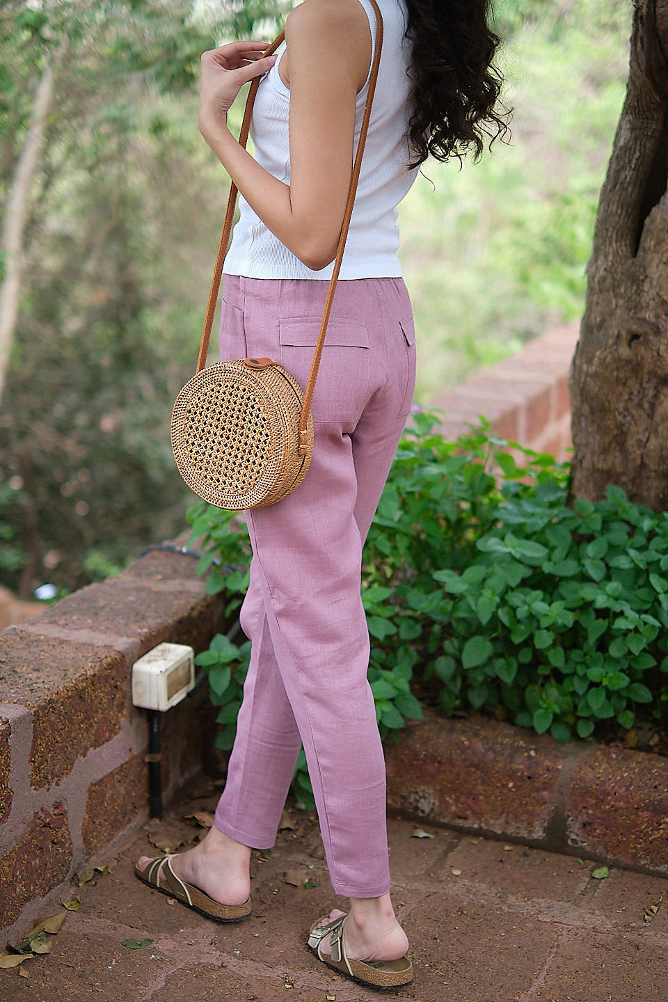 Buy Linen Easy Pants for Women Vintage Pink Online