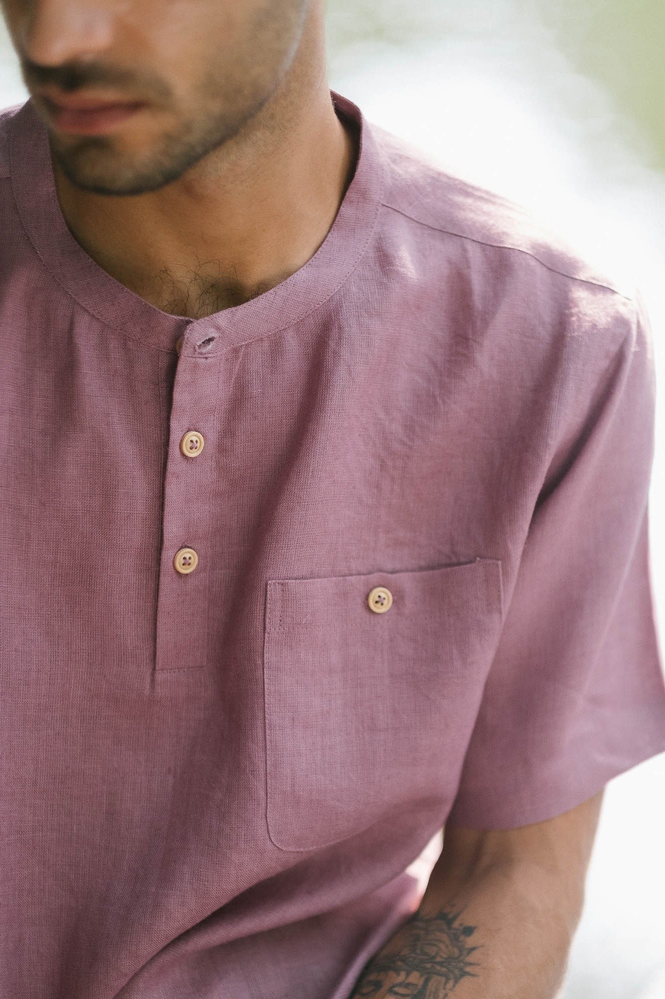 The Linen Henley Shirt Vintage Pink | Mens Shirts | Creatures of Habit