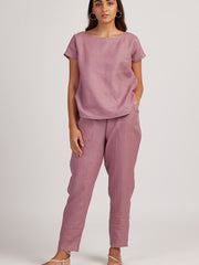 Linen Co-ord Set with Boat Neck Top and Easy Pants