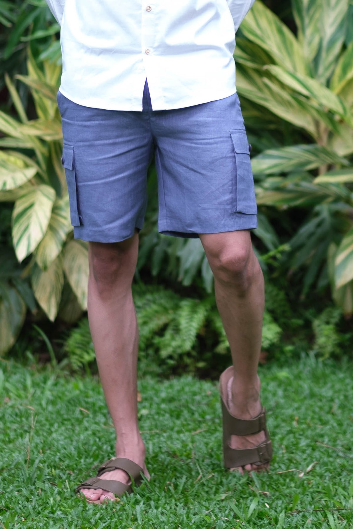 Buy Linen Cargo Shorts for Men Wildflower Blue Online